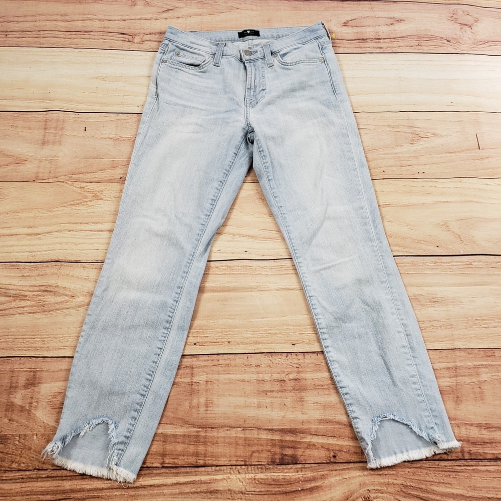 7 For All Mankind Jeans Womens 27 Blue Skinny Mid Rise Ankle Light Wash Ladies